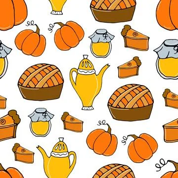 Pattern - pumpkin pie with tea, honey and pumpkins イラスト素材