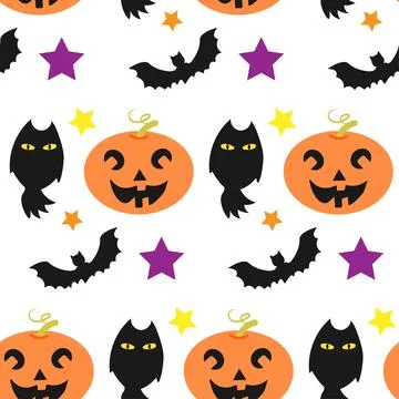 Pattern pumpkin, stars, black owl, bat イラスト素材