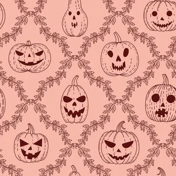 Pattern with pumpkins and baroque pattern. Stock Illustration