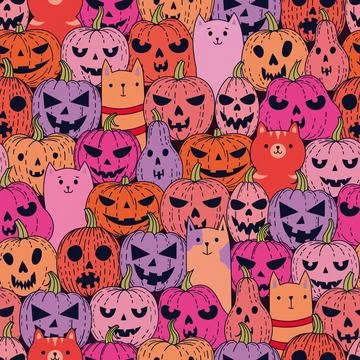 Pattern with pumpkins and cats Stock Illustration