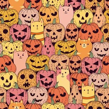 Pattern with pumpkins and cats Stock Illustration