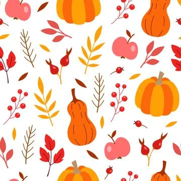 Pattern with pumpkins and falling leaves 스톡 일러스트