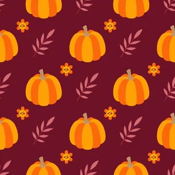 Pattern with pumpkins and falling leaves. 스톡 일러스트