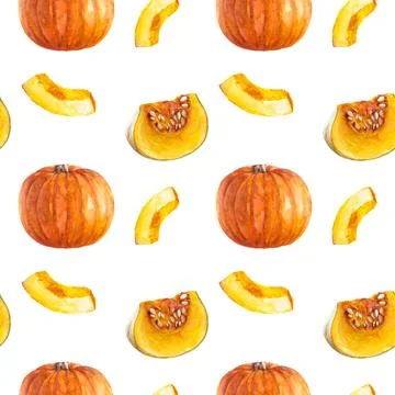Pattern of pumpkins on white background for agriculture, culinary, seasonal Stock Illustration