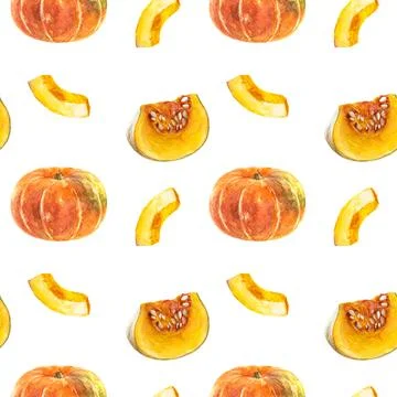 Pattern of pumpkins on white background for agriculture, culinary, seasonal Stock Illustration