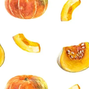 Pattern of pumpkins on white background for agriculture, culinary, seasonal Stock Illustration
