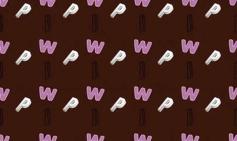 Pattern with purple and white w letters on dark background Stock Illustration