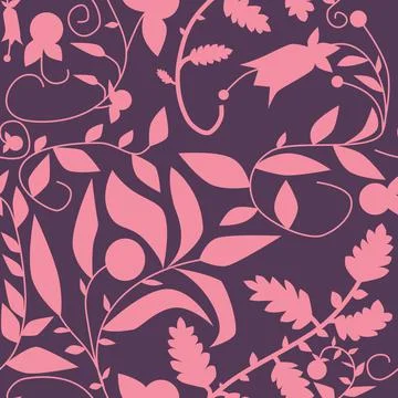 Pattern, on a purple background, soft pink leaves, vector illustration, Stock Illustration
