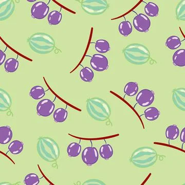 Pattern, purple berries on a green background, vector illustration, Stock Illustration
