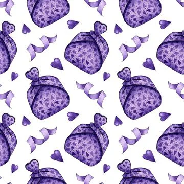 Pattern purple box and hearts watercolor Stock Illustration