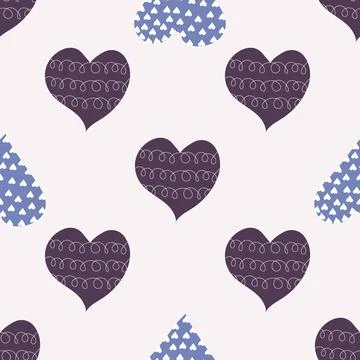 A pattern of purple hearts with an ornament for use in festive design Stock Illustration