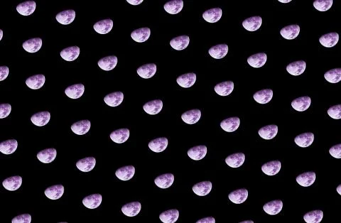 Pattern of purple moon on black background 스톡 사진