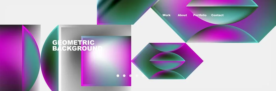 A pattern of purple rectangles, triangles, and aqua font on a white background Stock Illustration