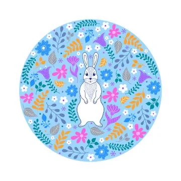 Pattern with rabbit and flowers Stock Illustration