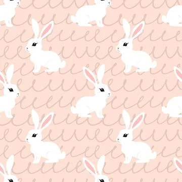 A pattern of rabbits is shown on a pink background Stock Illustration