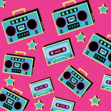 Pattern radio with cassette of nineties retro Stock Illustration
