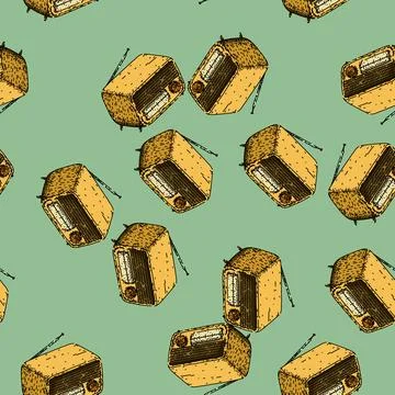 Pattern radio retro technology devices sketch hand drawn 스톡 일러스트
