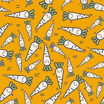 Pattern radish white Seamless, cute radish white background, for banner wall  Stock Illustration