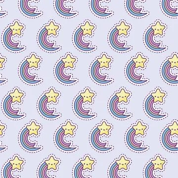 Pattern with rainbow and star, patch style Illustrazione stock