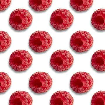Pattern with raspberries on a white background, red delicious ripe raspberry Stock Photos