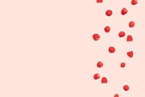 Pattern of raspberry on pink background. Flat lay. Top view. Food background  Stock Photos