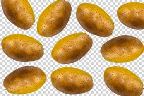 Pattern of raw brown potatoes with textured skin, arranged in a grid format.. Stock Photos