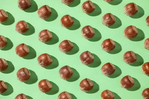 Pattern of raw shelled hazelnuts Stock Photos