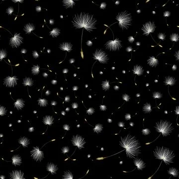 The pattern with a realistic dandelion on black painted in watercolor and pastel Stock Illustration