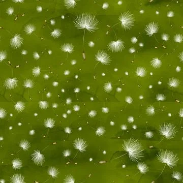 The pattern with a realistic dandelion on green painted in watercolor and pastel Stock Illustration