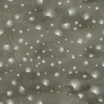 The pattern with a realistic dandelion on grey painted in watercolor and pastel Stock Illustration