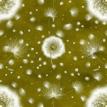 The pattern with a realistic dandelion on yellow painted in watercolor and Stock Illustration
