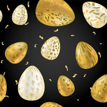 Pattern with realistic Easter eggs. Seamless texture vector illustration. Rel Stock Illustration