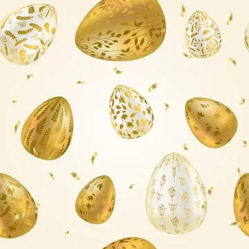 Pattern with realistic Easter eggs. Seamless texture vector illustration. Rel 스톡 일러스트