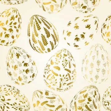 Pattern with realistic Easter eggs. Seamless texture vector illustration. Rel Stock Illustration