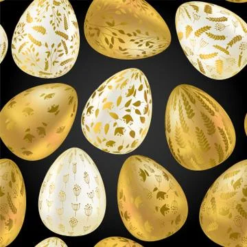 Pattern with realistic Easter eggs. Seamless texture vector illustration. Rel イラスト素材