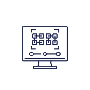 Pattern recognition line icon with a computer Stock Illustration