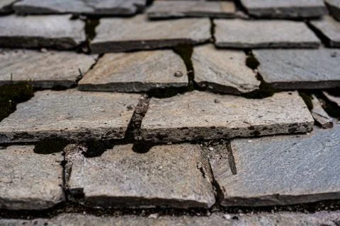Pattern of rectangular stony pathway slabs Stockfoto's