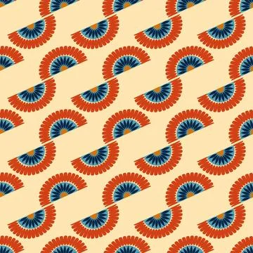 A pattern of red and blue flowers with a yellow background Stock Illustration