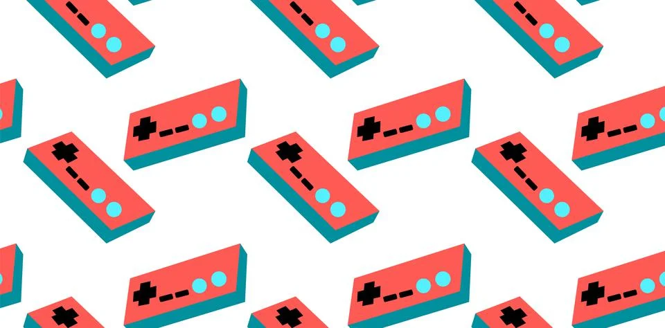 A pattern of red and blue old retro vintage hipster joysticks, manipulators,  イラスト素材