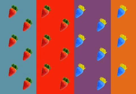 Pattern of red and blue strawberries 스톡 사진