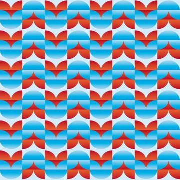 Pattern with red and blue stylized flowers relief effect Stock Illustration