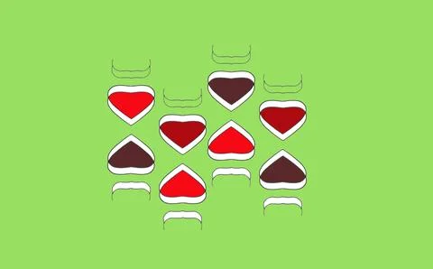 Pattern of Red and Dark Brown Heart Shapes with White Borders and Outlin Stock-Illustration