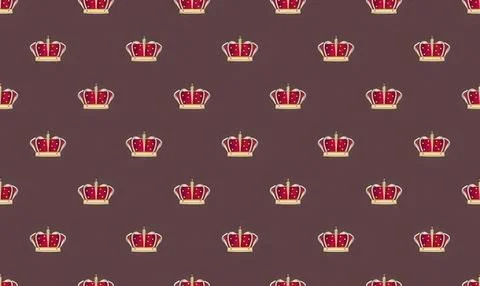 Pattern of red and gold crowns on dark background Stock Illustration