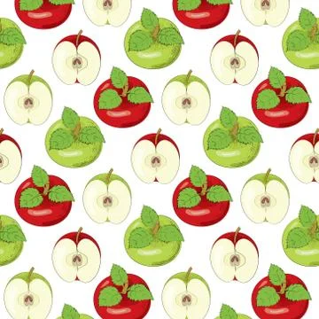 Pattern with red and green apples. Vector illustration. Stock Illustration