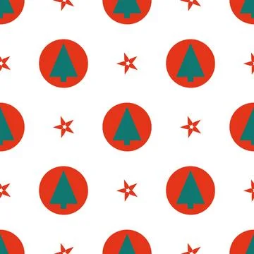 A pattern of red and green Christmas trees and stars Stock Illustration