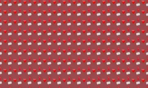 Pattern of red and pink paper cups and hearts on pink background Stock Illustration