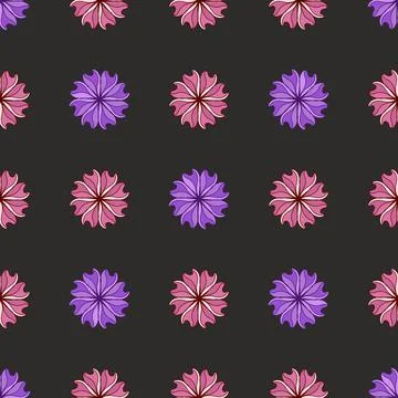 A pattern of red and purple flowers on a black background Stock Illustration