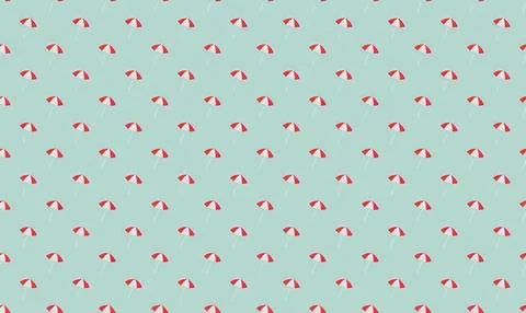 Pattern of red and white beach umbrellas on light blue background Stock Illustration