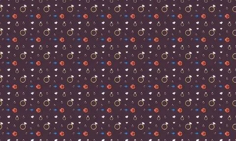 Pattern of red and white flowers with green leaves on dark background Stock Illustration