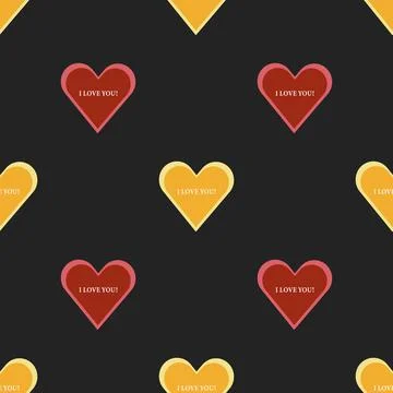 A pattern of red and yellow hearts on a black background Stock Illustration